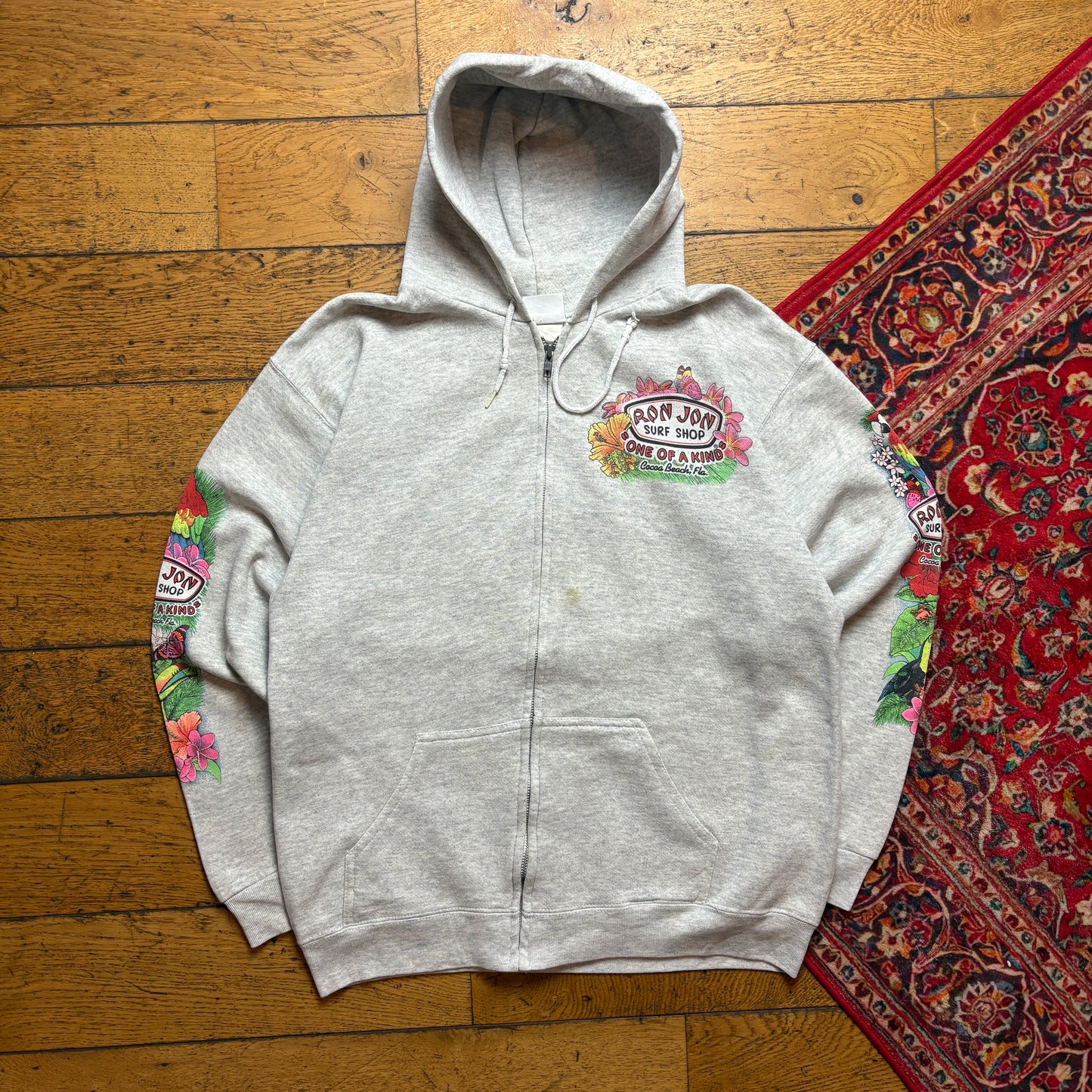 Vintage 1992 Ron Jon Surfwear Grey Zip Hoodie Sweatshirt - M