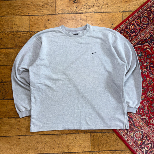 Vintage Nike Grey Y2K Swoosh Embroidered Sweatshirt - 2XL