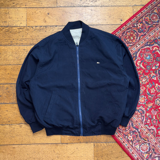 Vintage Lacoste Dark Navy Reversible Cream Bomber Jacket - L