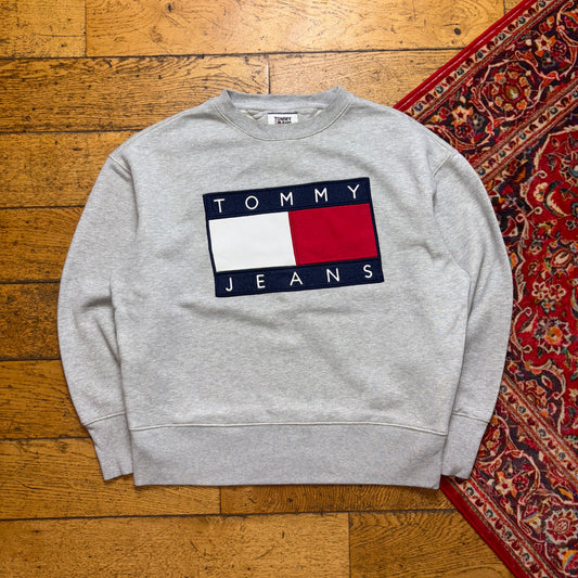 Vintage Tommy Hilfiger Grey Embroidered Sweatshirt - M