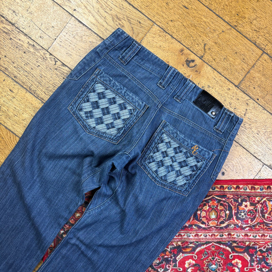 Vintage Blue Embroidered Y2K Hip Hop Baggy Jeans - 36