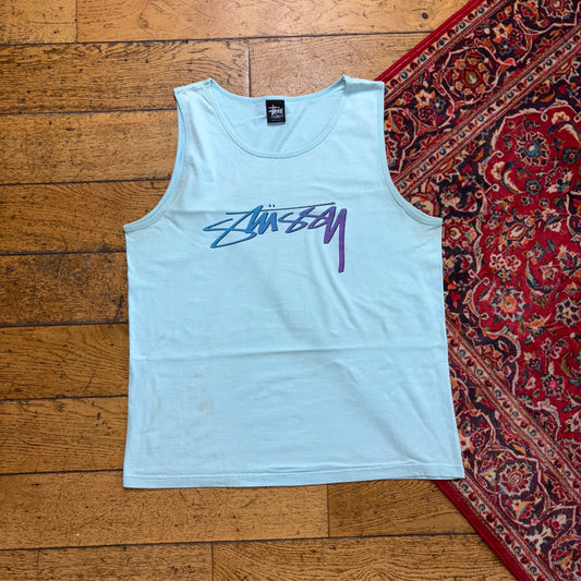 Vintage Stussy Blue Graphic Vest T-Shirt - M