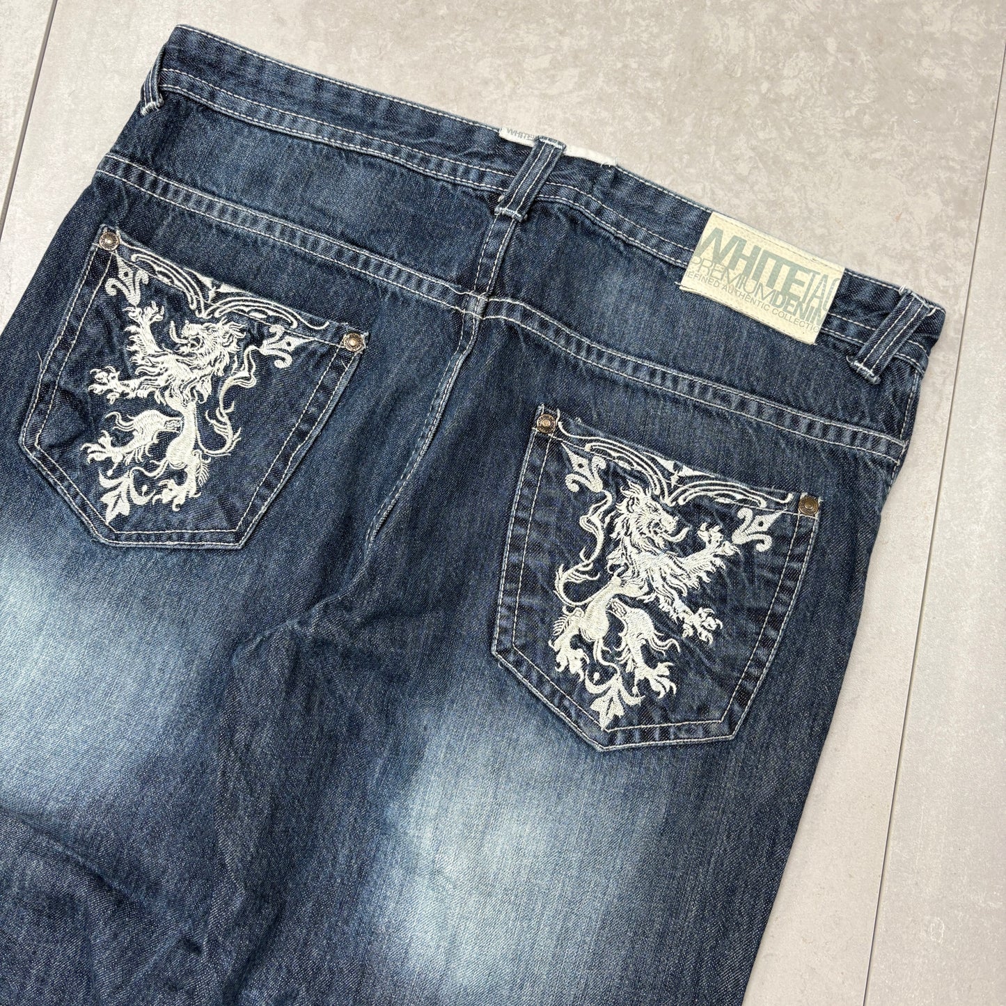 Vintage Embroidered Hip Hop Blue Baggy Jeans - 40