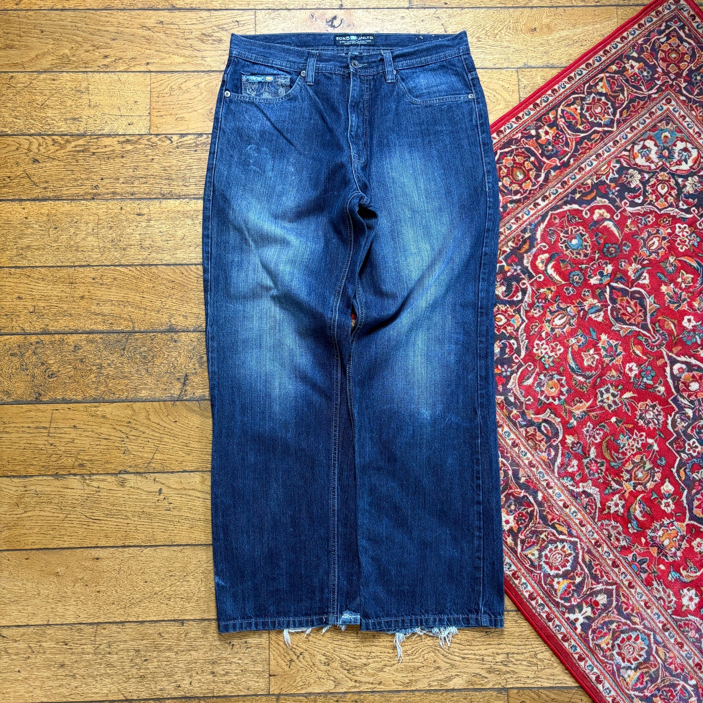 Vintage Ecko Unltd Blue Embroidered Y2K Hip Hop Baggy Jeans - 36