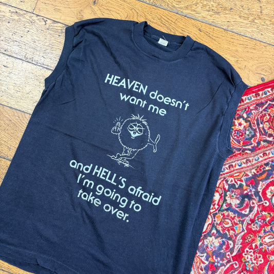 Vintage 90s Funny Black Vest Single Stitch Graphic T-Shirt - S