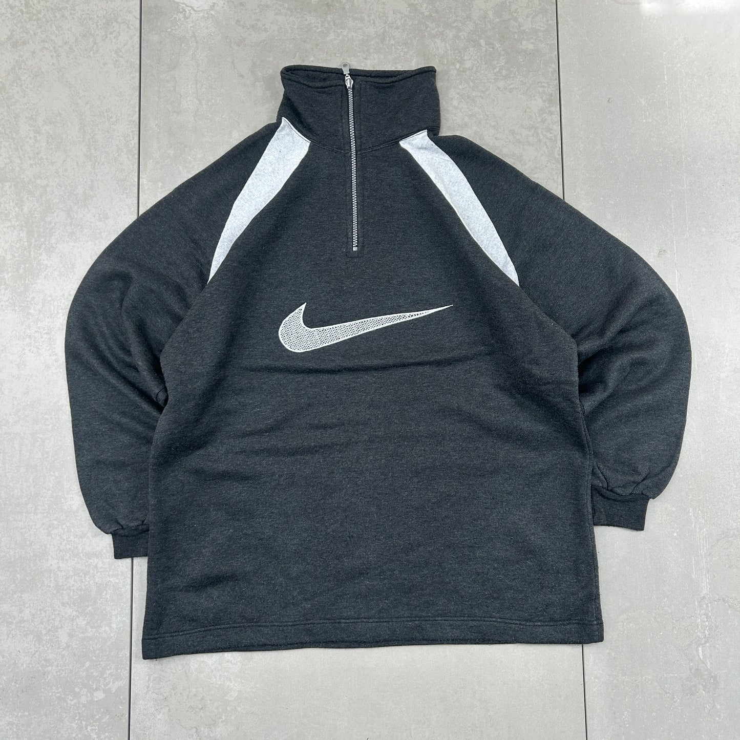 Vintage Nike Swoosh Embroidered  1/4 Zip Black Sweatshirt - Large