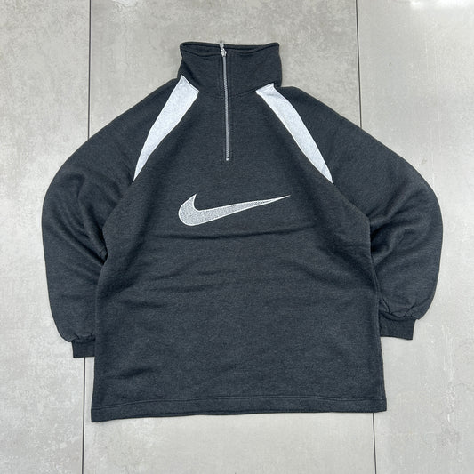 Vintage Nike Swoosh Embroidered  1/4 Zip Black Sweatshirt - Large