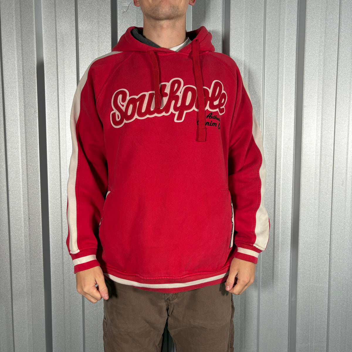 Southpole Red Embroidered Hip Hop Y2K Hoodie Sweatshirt - L
