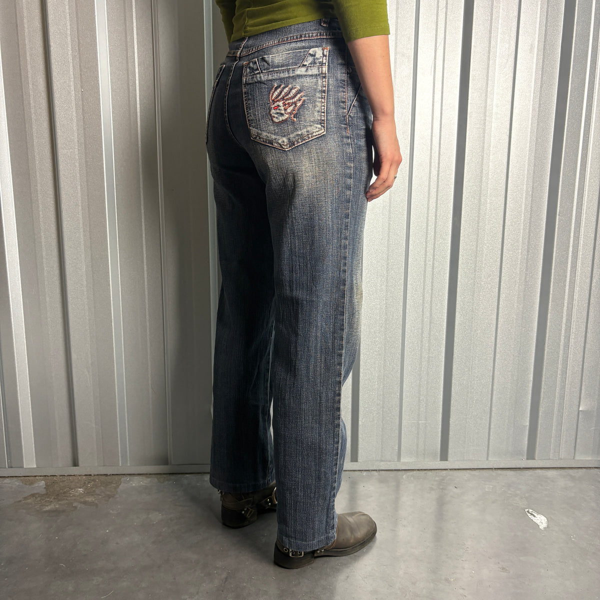 Embroidered Blue Japanese Denim Hip Hop Y2K Baggy Jeans - 30S