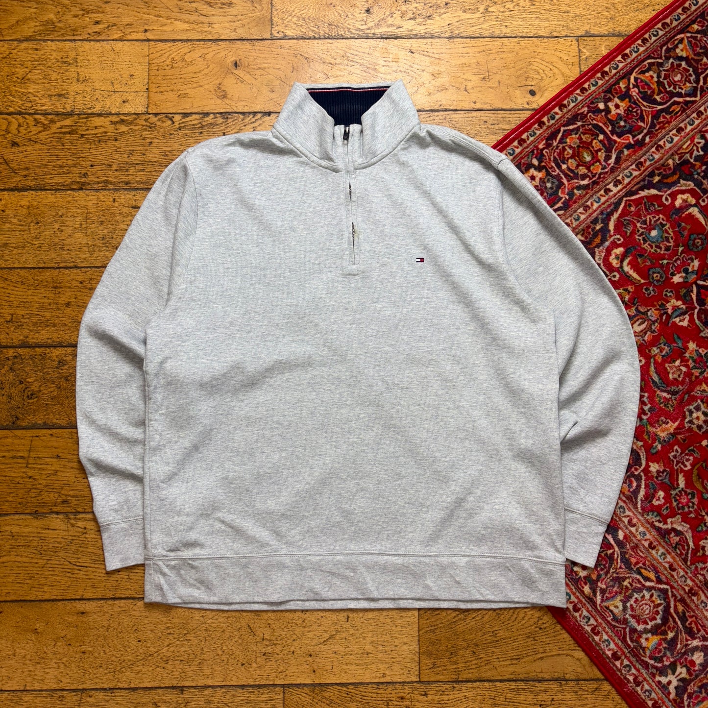 Vintage Tommy Hilfiger Grey Quarter Zip Embroidered Sweatshirt - XL