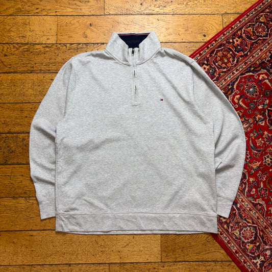 Vintage Tommy Hilfiger Grey Quarter Zip Embroidered Sweatshirt - XL
