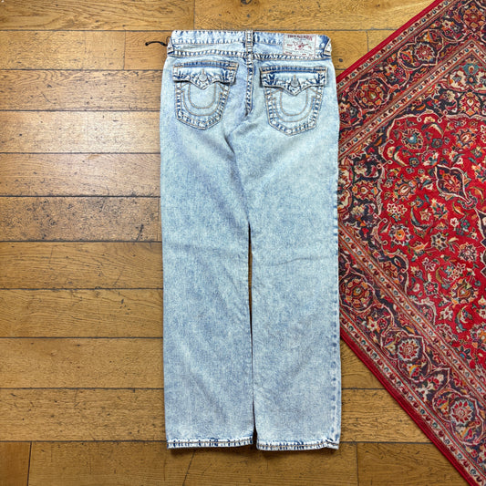 Vintage True Religion Blue Embroidered Y2K Hip Hop Straight Jeans - 36