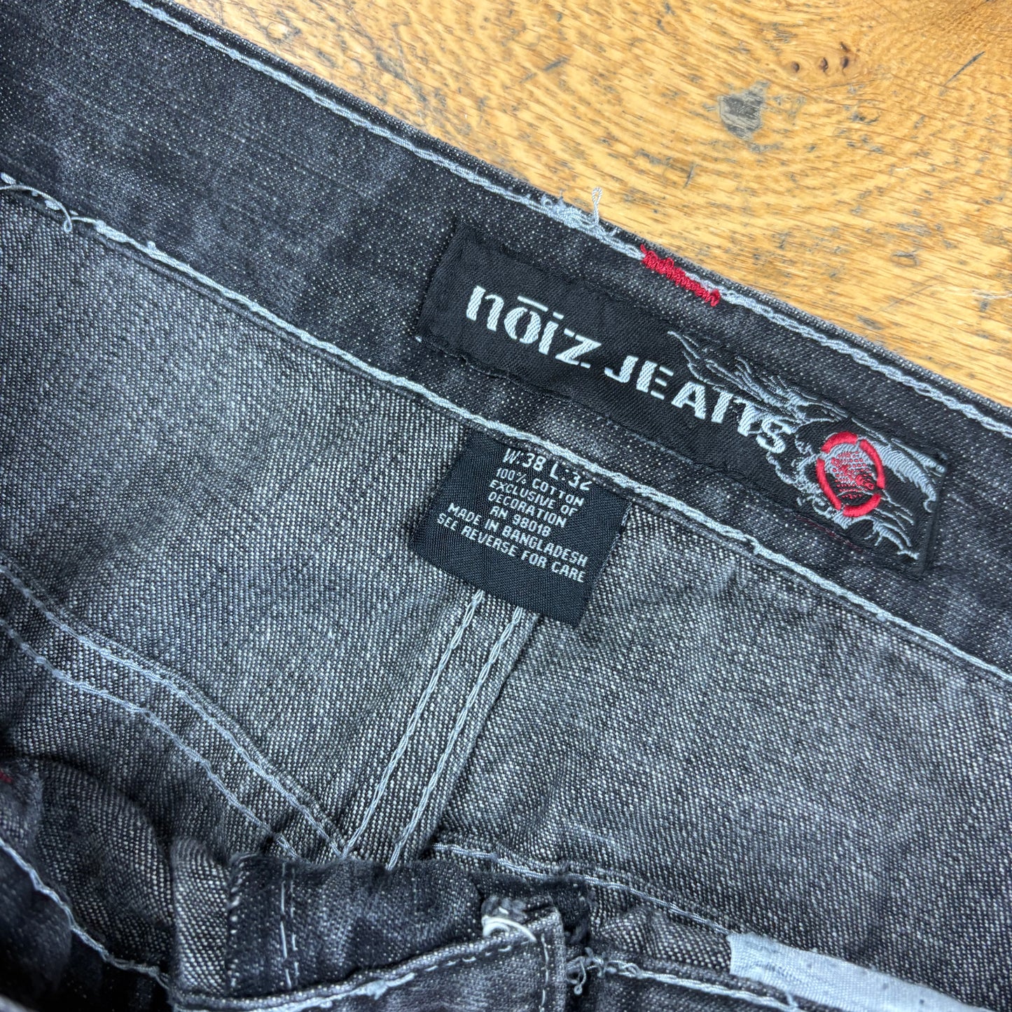 Vintage Noiz Jeans Black Embroidered Y2K Hip Hop Baggy Jeans - 36