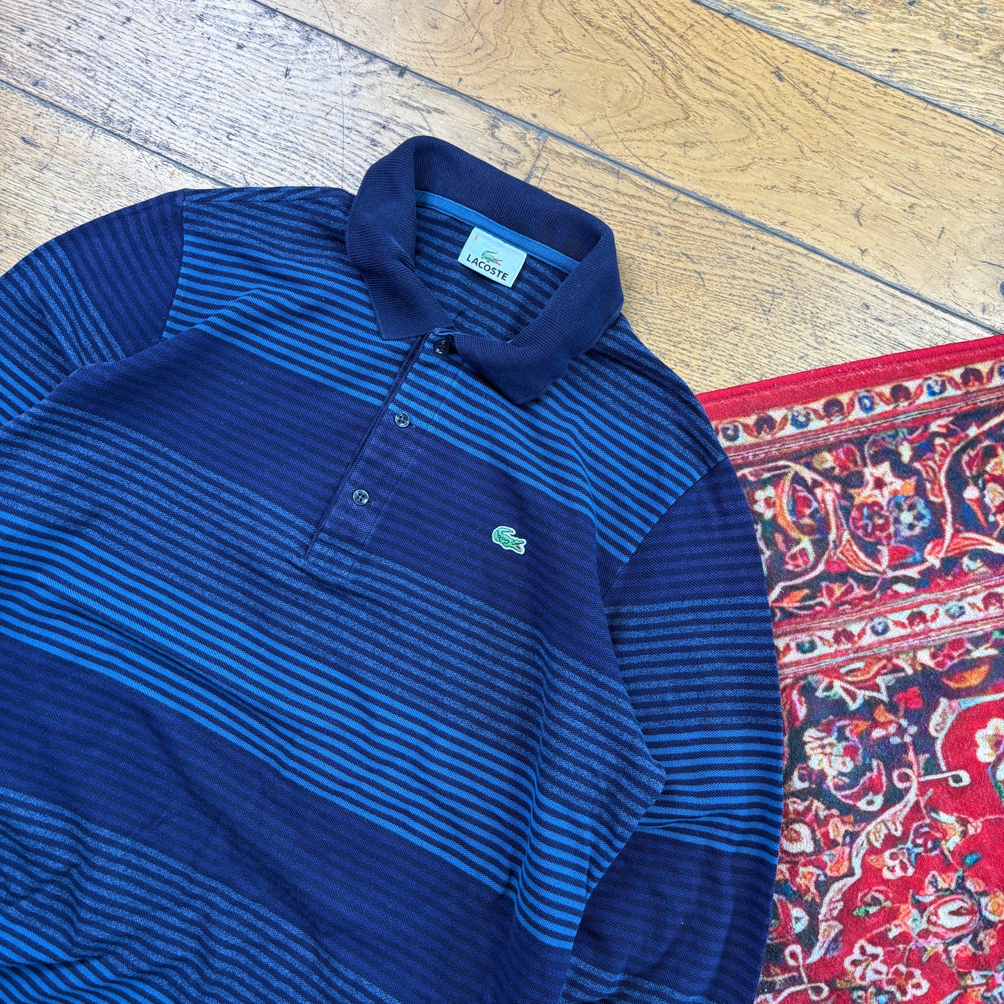 Vintage Lacoste Navy Stripe Rugby Polo Shirt - S