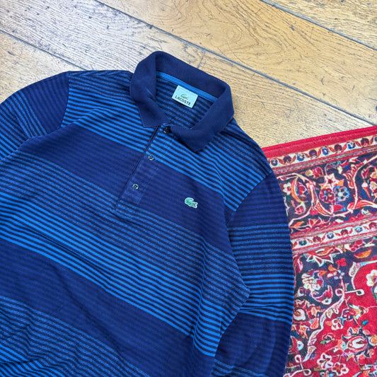 Vintage Lacoste Navy Stripe Rugby Polo Shirt - S