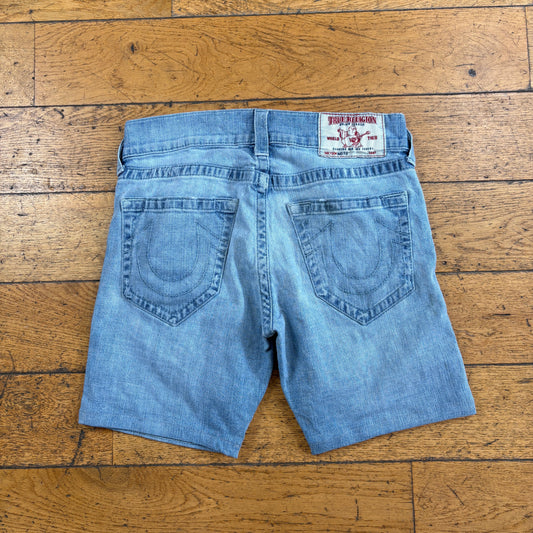Vintage True Religion Moto Blue Embroidered Y2K Shorts Jorts - 30