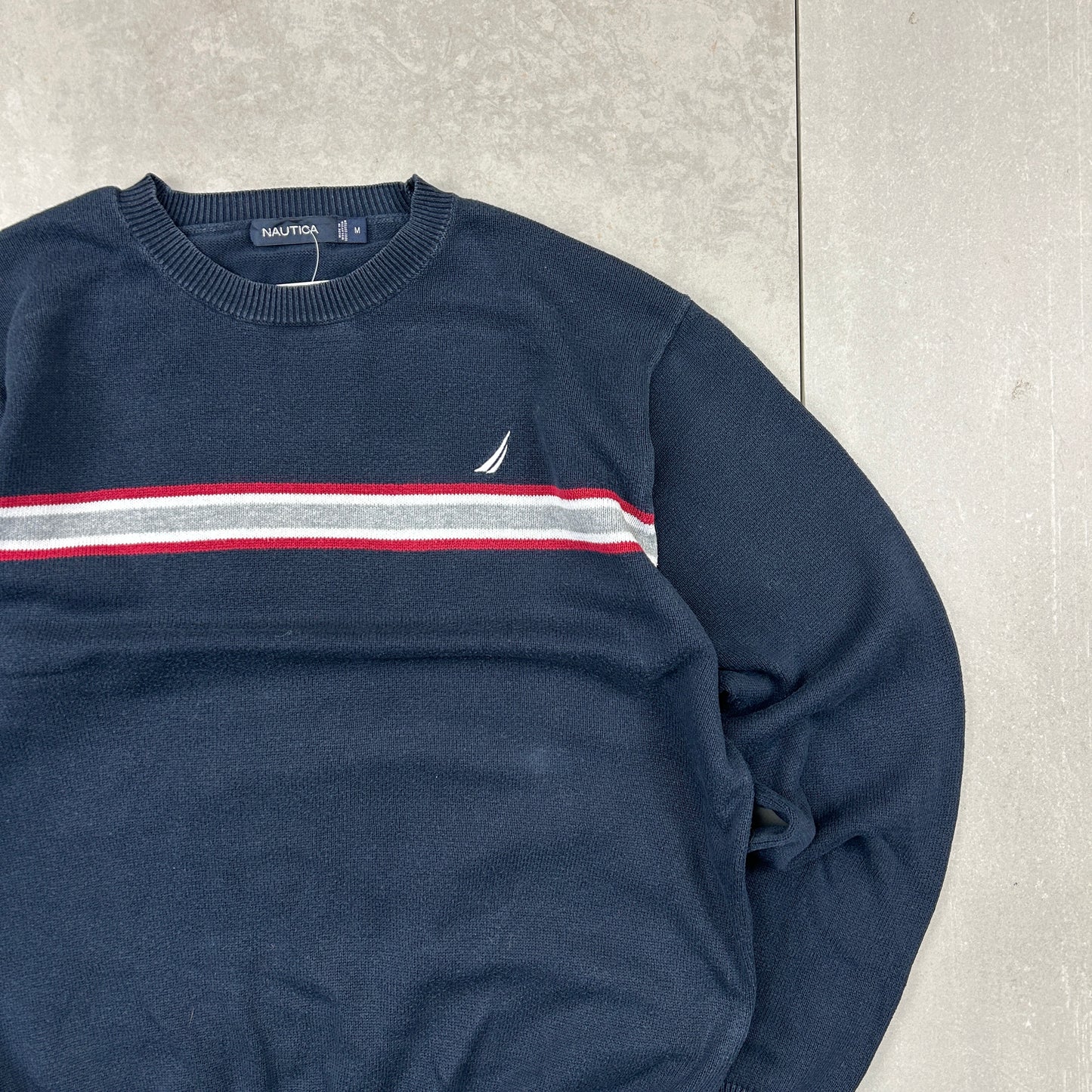 Vintage Nautica Striped Navy Chunky Knit Jumper - M