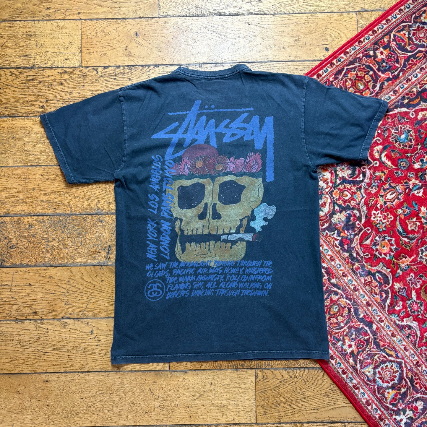 Vintage Stussy Grey Faded Black Graphic T-Shirt - S