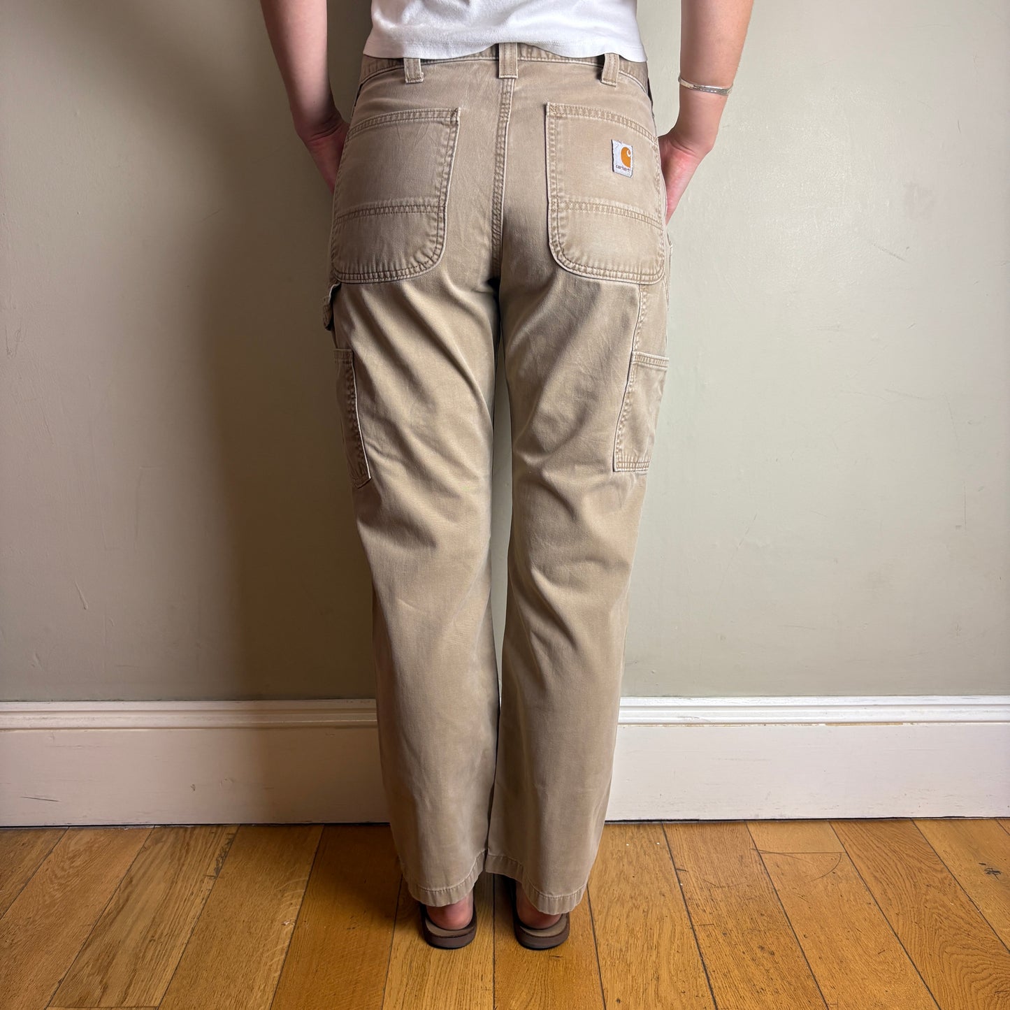 Vintage Carhartt Brown Cream Workwear Carpenter Baggy Trousers - 32S