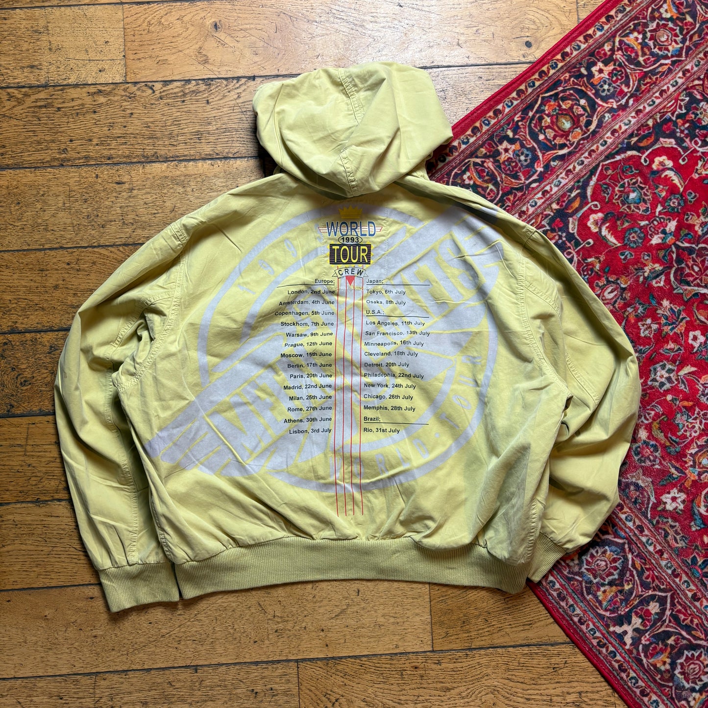Vintage 1993 Metal Jackets Yellow Workwear Active Bomber Hoodie Jacket -