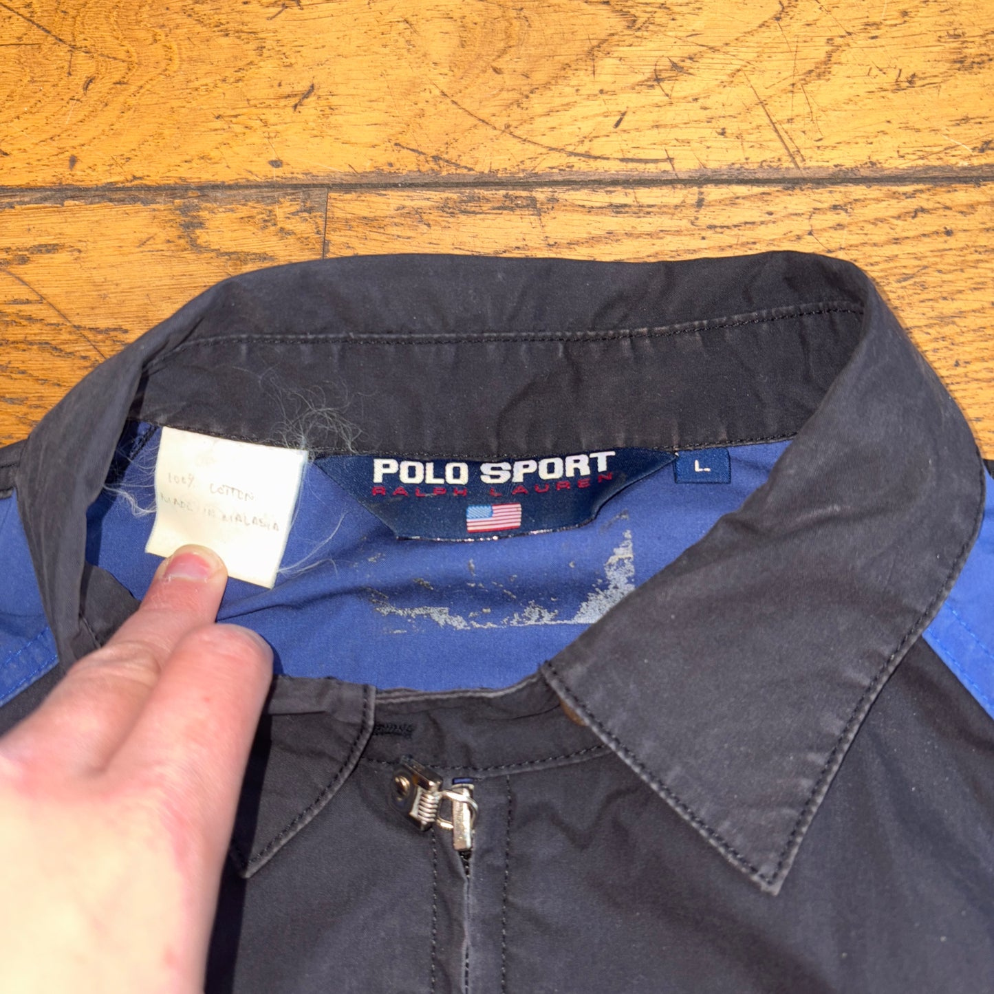 Vintage 90s Ralph Lauren Polo Sport Blue Black Harrington Jacket - L