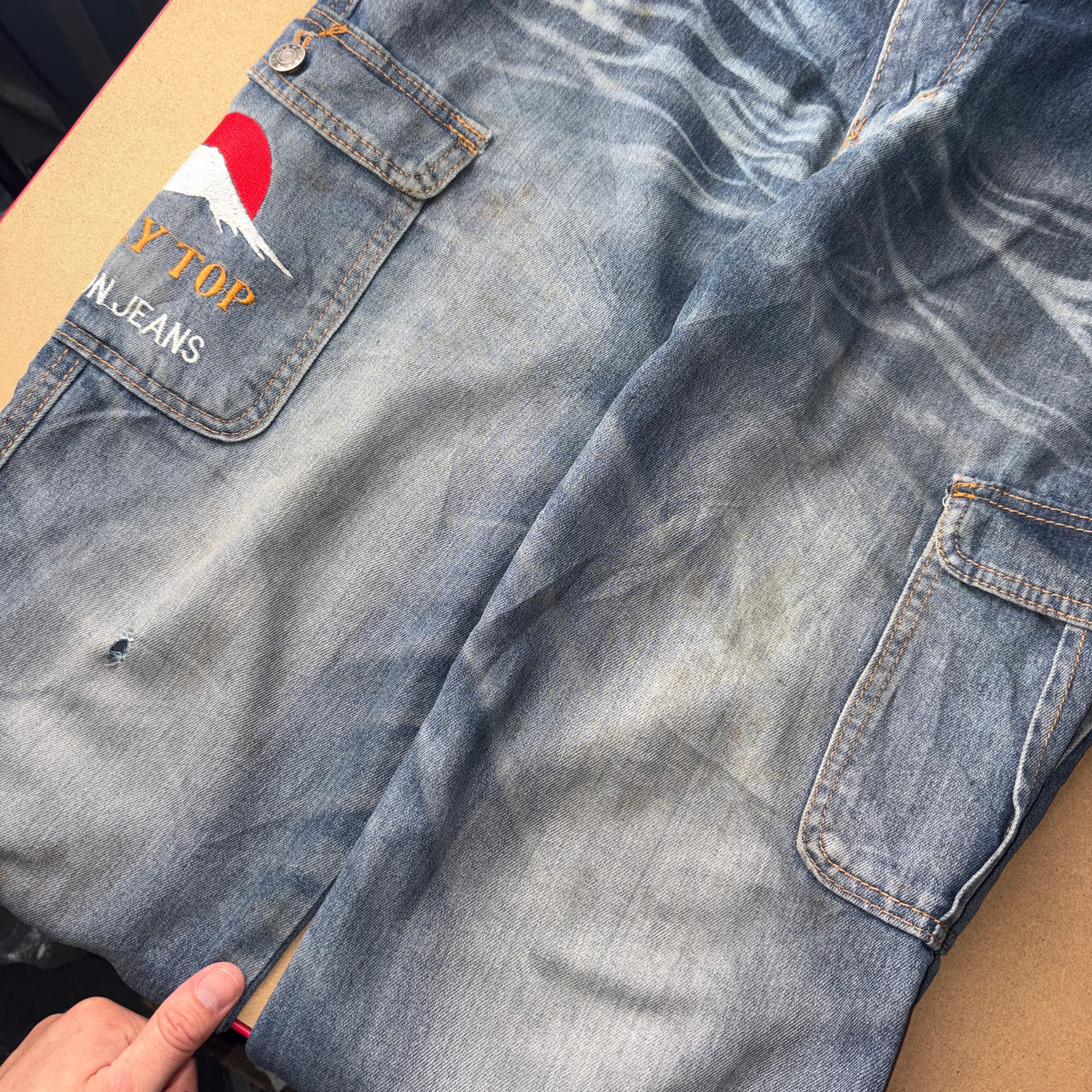 Embroidered Blue Japanese Denim Hip Hop Y2K Baggy Jeans - 32R