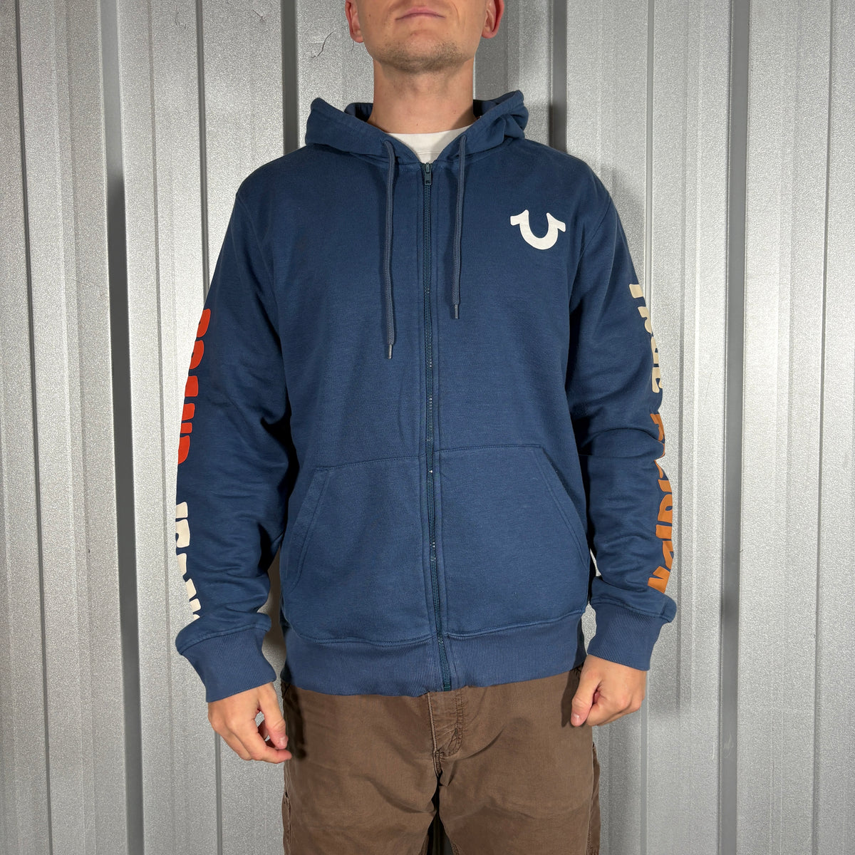 True Religion Blue Puff Print Y2K Hoodie Sweatshirt - M