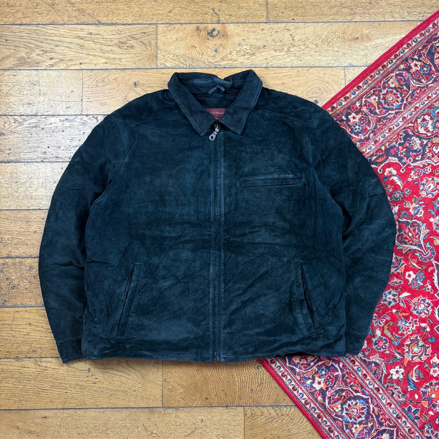 Vintage Eddie Bauer Black Suede Bomber Harrington Jacket - XXL