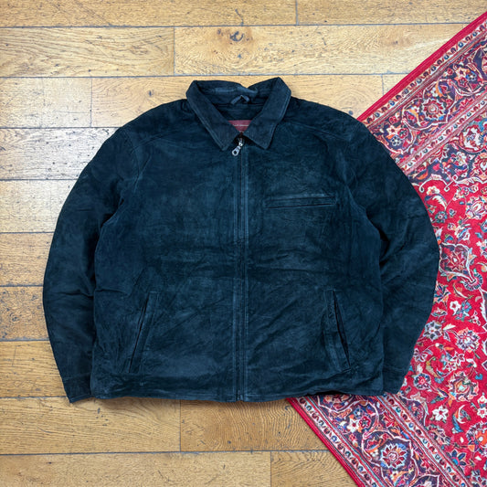 Vintage Eddie Bauer Black Suede Bomber Harrington Jacket - XXL