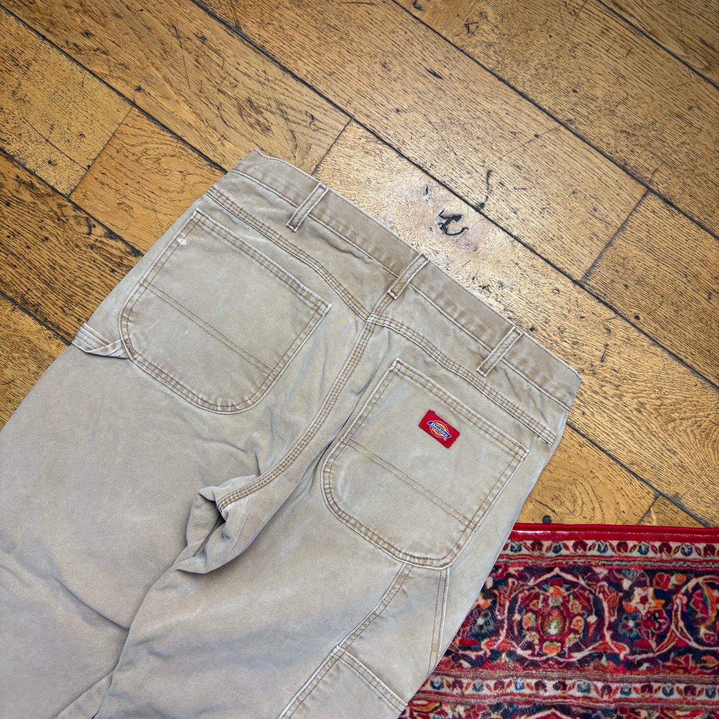 Vintage Dickies Workwear Carpenter Cream Baggy Trousers - 34R