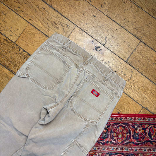 Vintage Dickies Workwear Carpenter Cream Baggy Trousers - 34R
