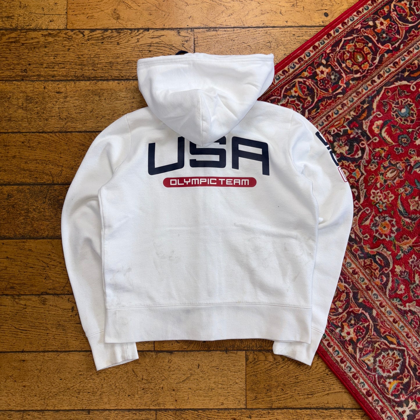 Vintage Ralph Lauren Rio 2016 USA Olympic White Hoodie Embroidered Sweatshirt -M