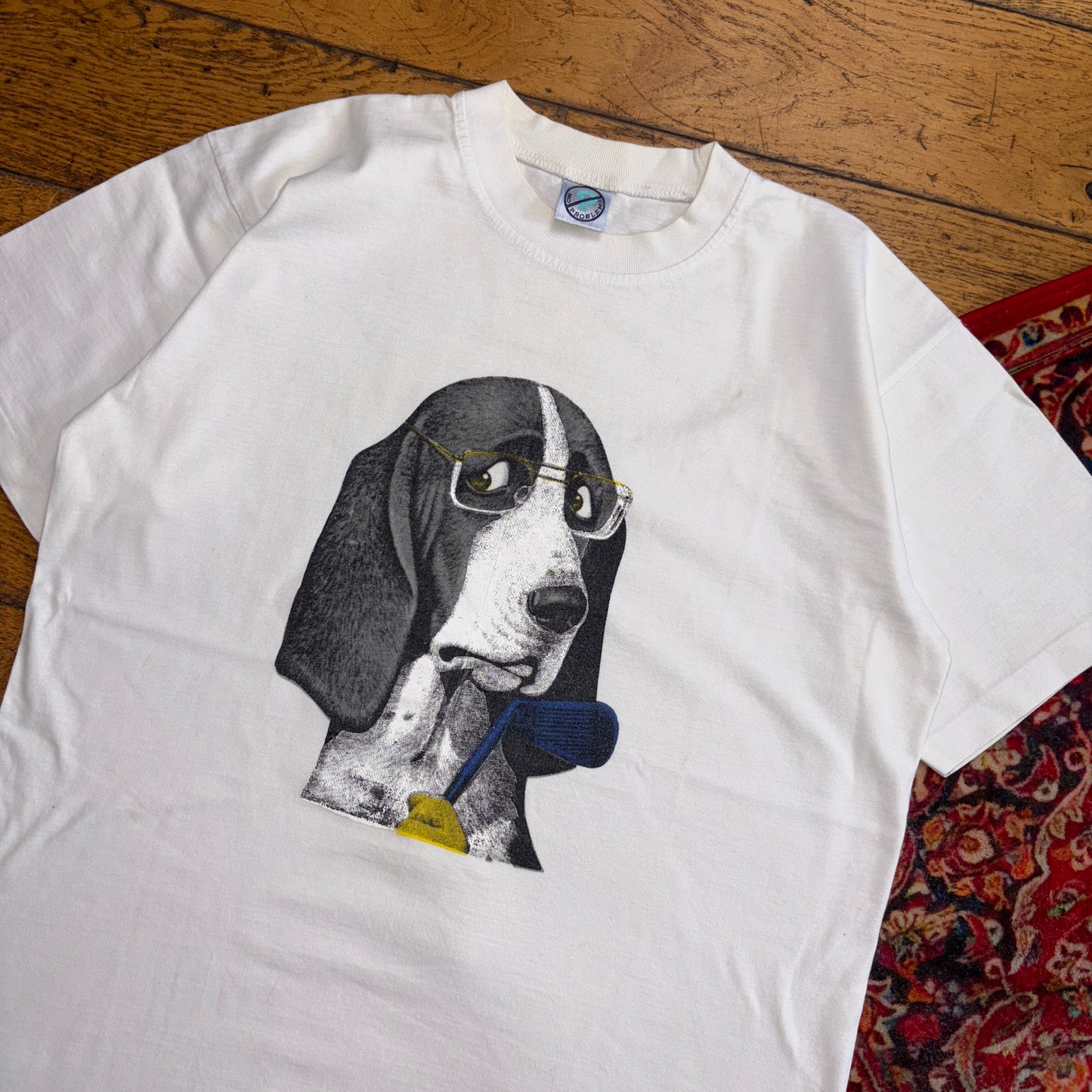 Vintage 90s Dog Golf Funny White Single Stitch Graphic T-Shirt - S