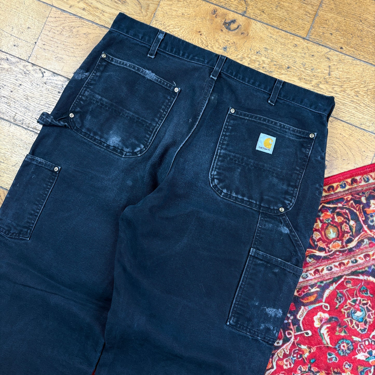 Vintage Carhartt Black Double Knee Workwear Carpenter Baggy Trousers - 36