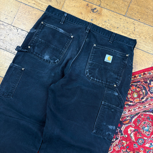 Vintage Carhartt Black Double Knee Workwear Carpenter Baggy Trousers - 36