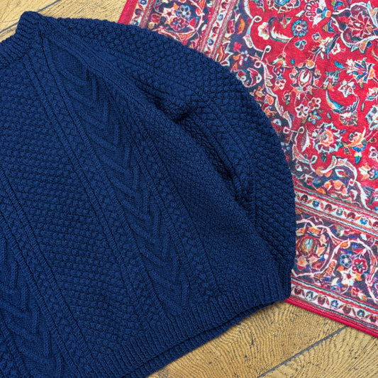 Vintage Navy Chunky Cable Knit Wool Jumper - M