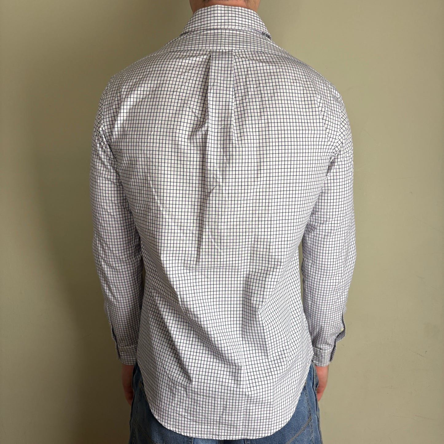 Vintage Ralph Lauren Purple White Check Plaid Embroidered Shirt - S