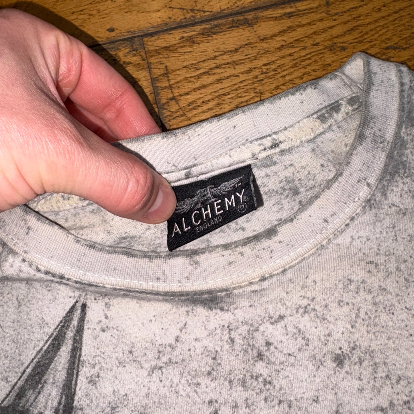 Vintage Grey Grunge Affliction Style Punk Skull Graphic T-Shirt - S