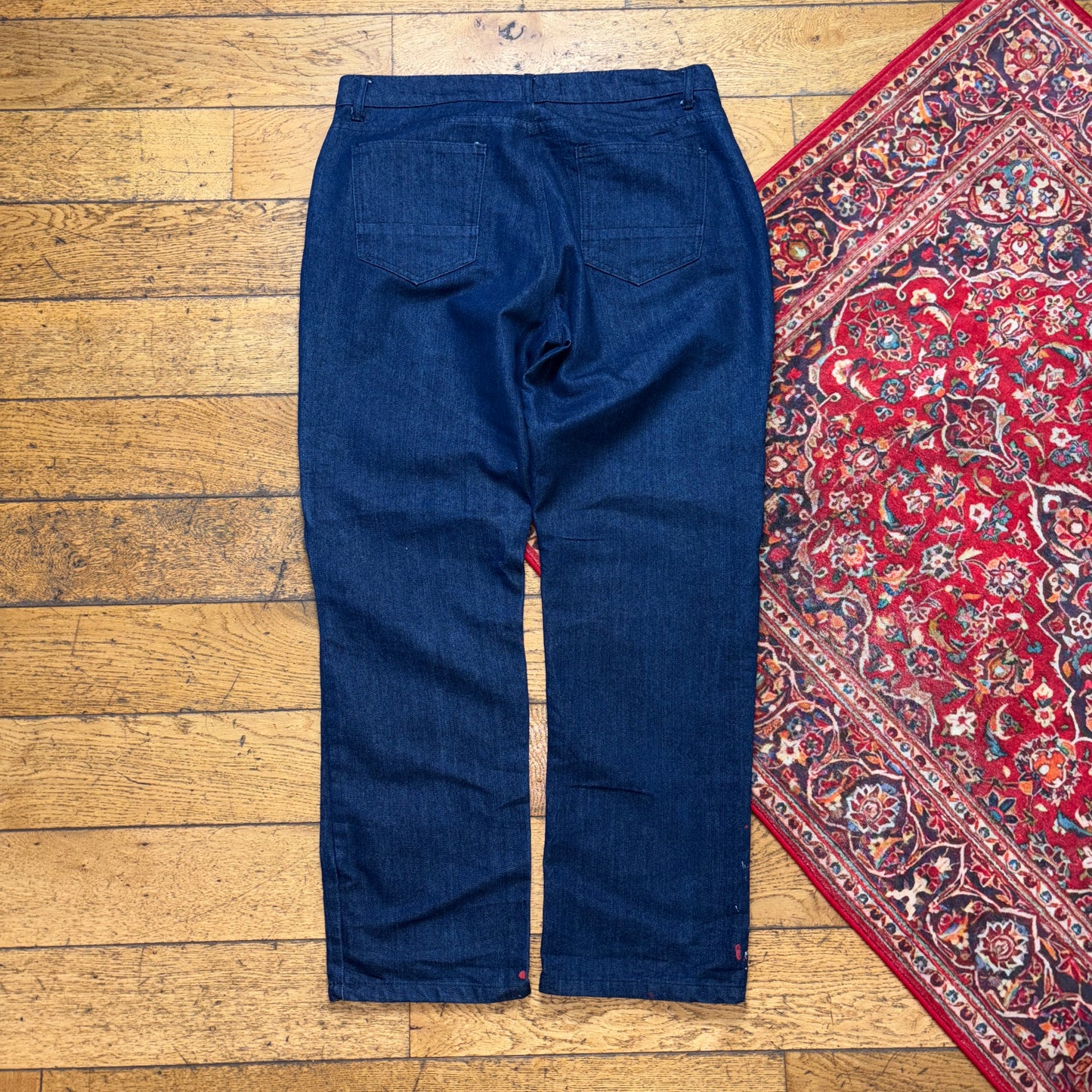 Vintage Navy Paint Splatter Grunge Y2K Hip Hop Baggy Jeans - 38R