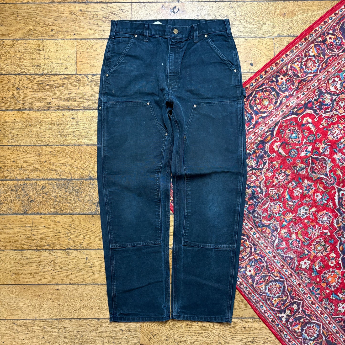 Vintage Carhartt Black Double Knee Workwear Carpenter Baggy Trousers - 33R