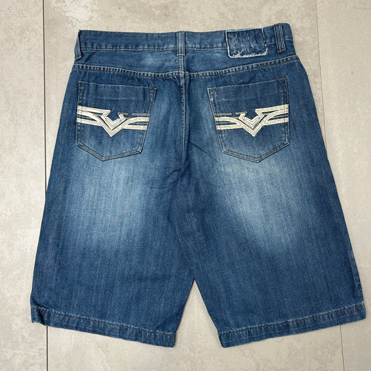 Vintage Helix Embroidered Hip Hop Blue Baggy Shorts Jorts - 36