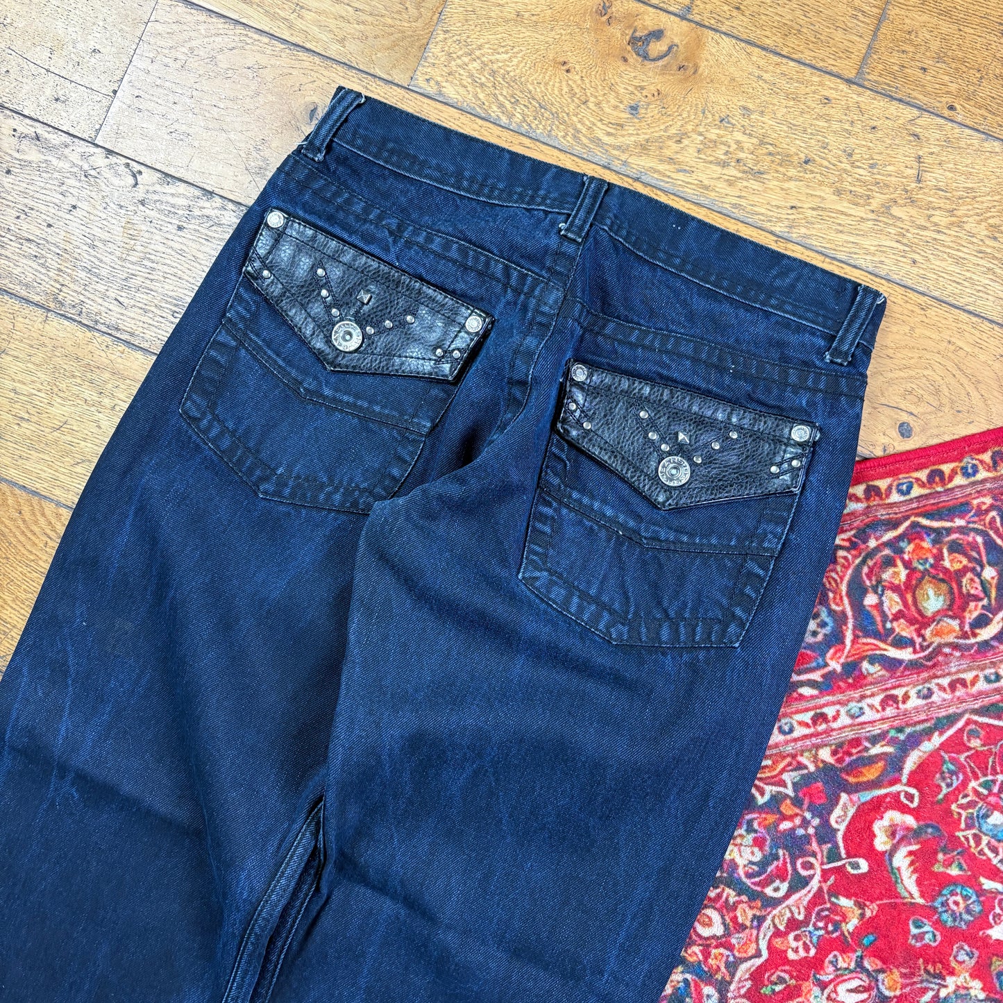 Vintage Blue Embroidered Y2K Hip Hop Baggy Jeans - 34