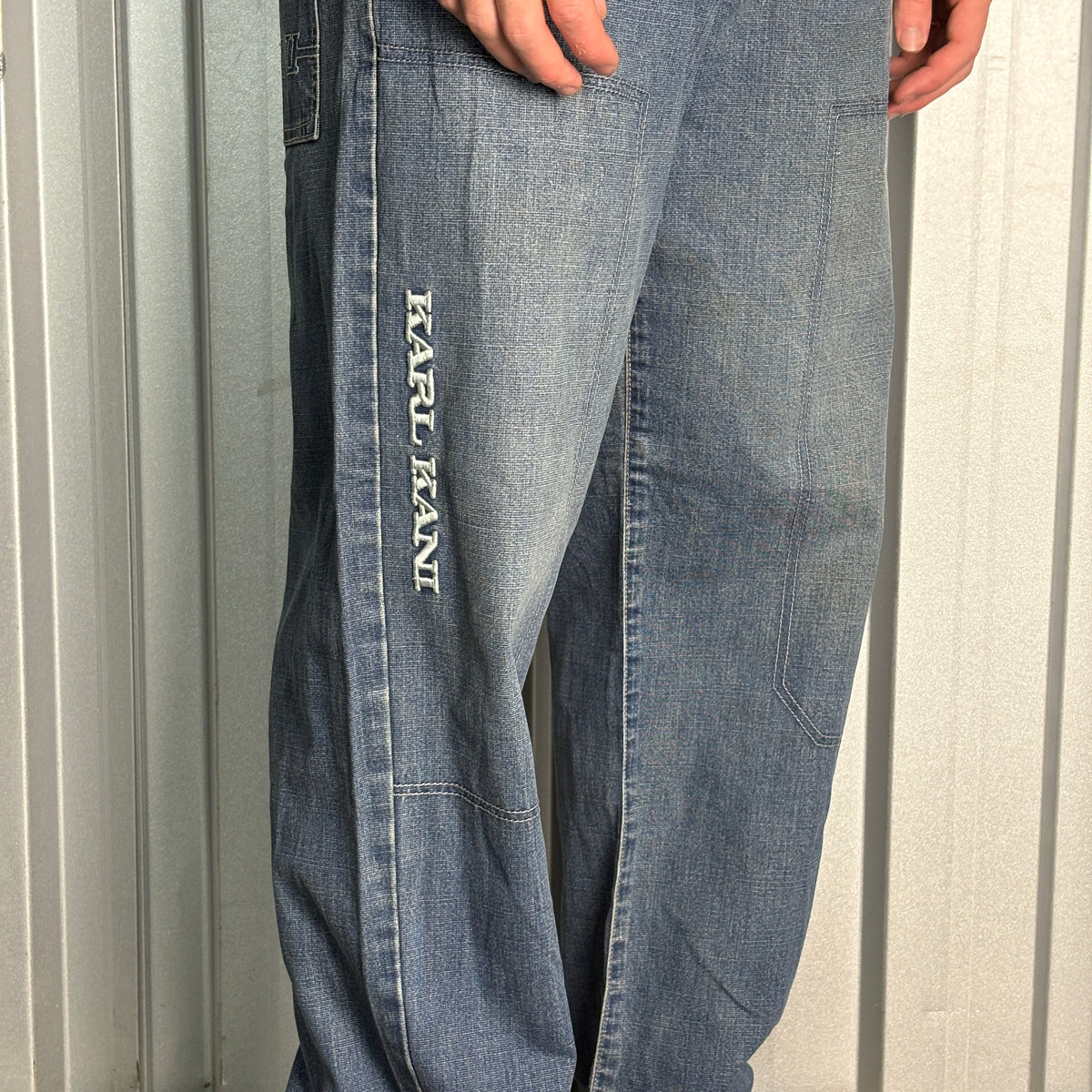 Karl Kani Blue Embroidered Japanese Denim Hip Hop Y2K Baggy Jeans - 32R