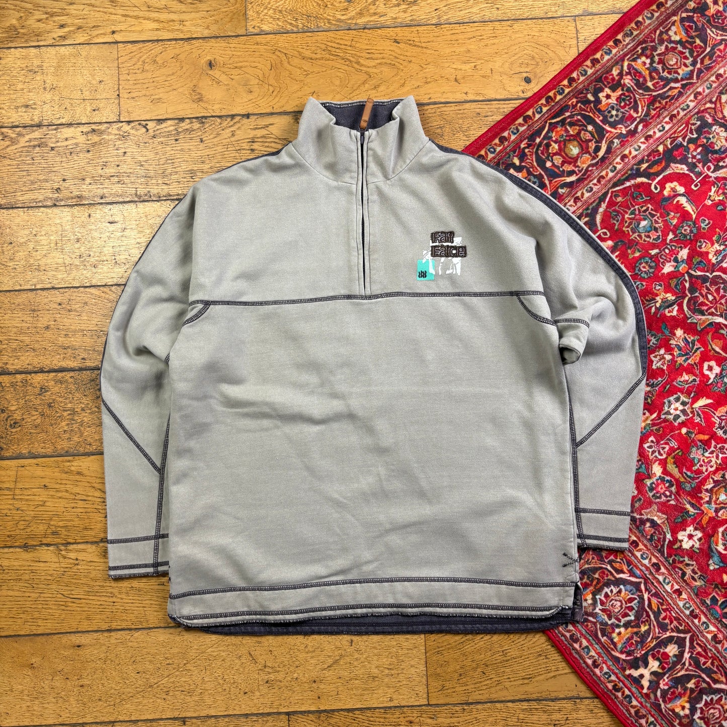 Vintage Fat Face Grey Brown Embroidered Surfwear Sweatshirt - L