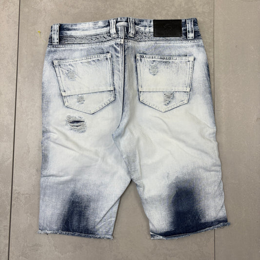 Vintage Acid Wash Blue Hip Hop Shorts Jorts - 36