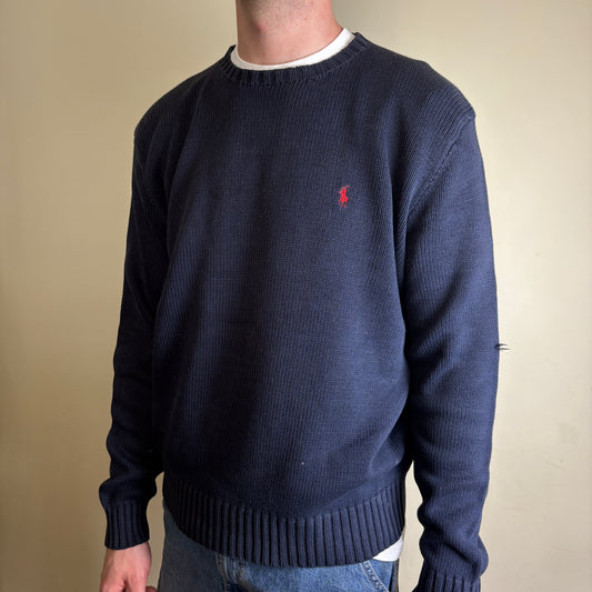 Vintage Ralph Lauren Crewneck Knit Navy Embroidered Sweatshirt - L