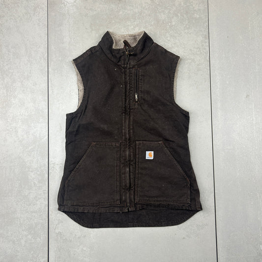 Vintage Carhartt Workwear Detroit Brown Cropped Vest Gilet - XS