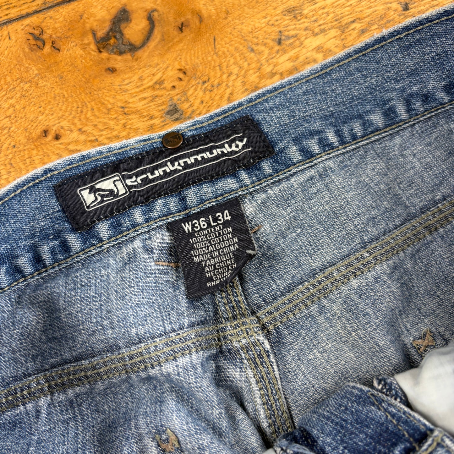 Vintage DrunknMunky Blue Carpenter Embroidered Y2K Hip Hop Baggy Jeans - 36