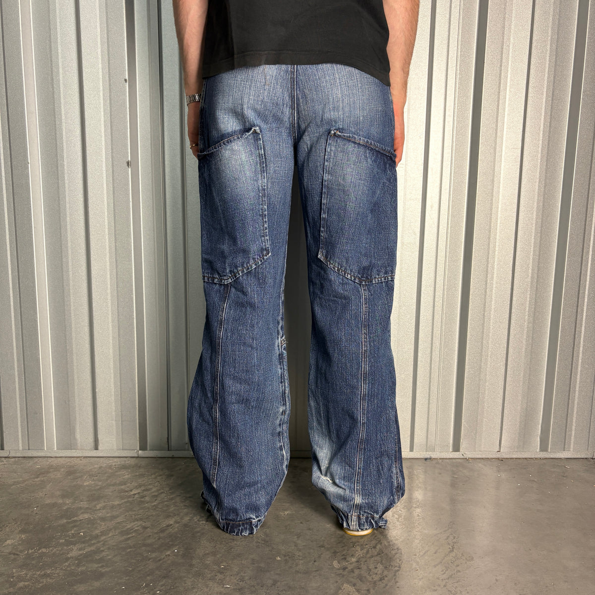 Park Flash Blue Embroidered Japanese Denim Hip Hop Y2K Baggy Jeans - 32R