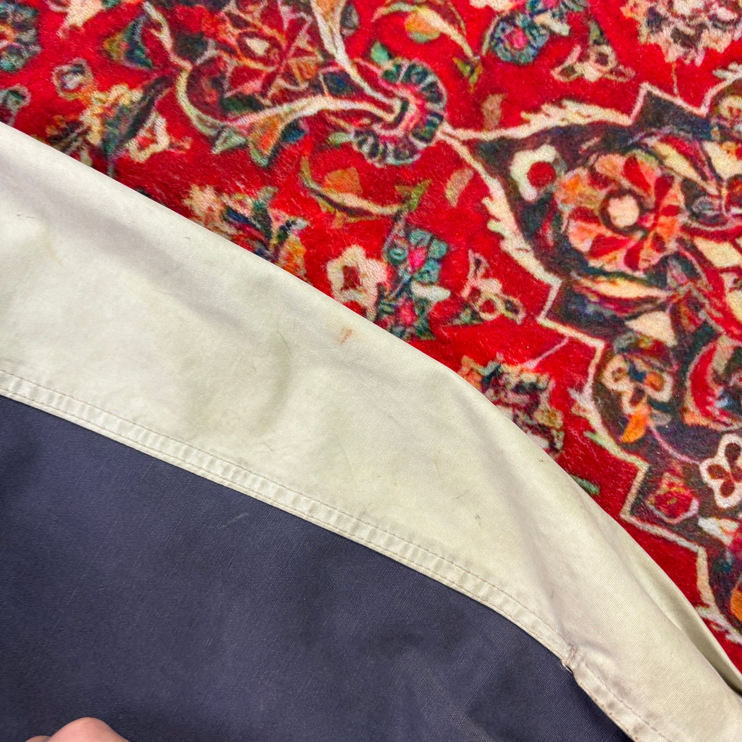 Vintage Trucker Style Cream Blue Workwear Cropped Jacket - XL